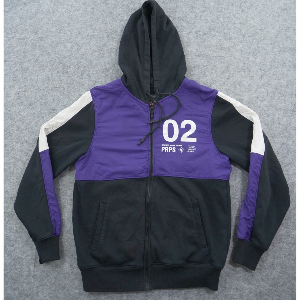 Prps Hoodie Jacket Mens Medium Black Purple Full Zip Hooded Streetwear